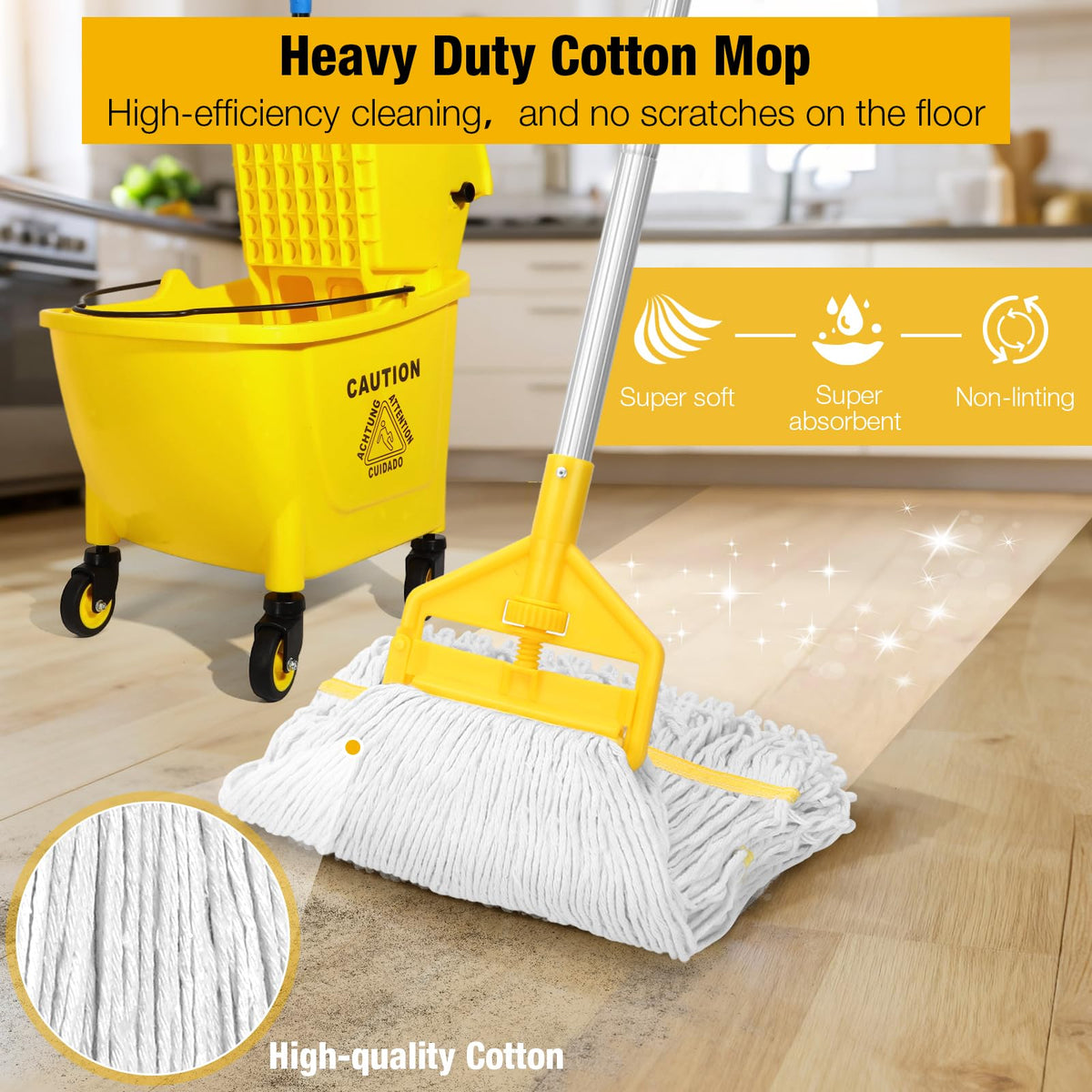 Yellow 35Qt Mop Bucket with Side Press Wringer on Wheels L383838