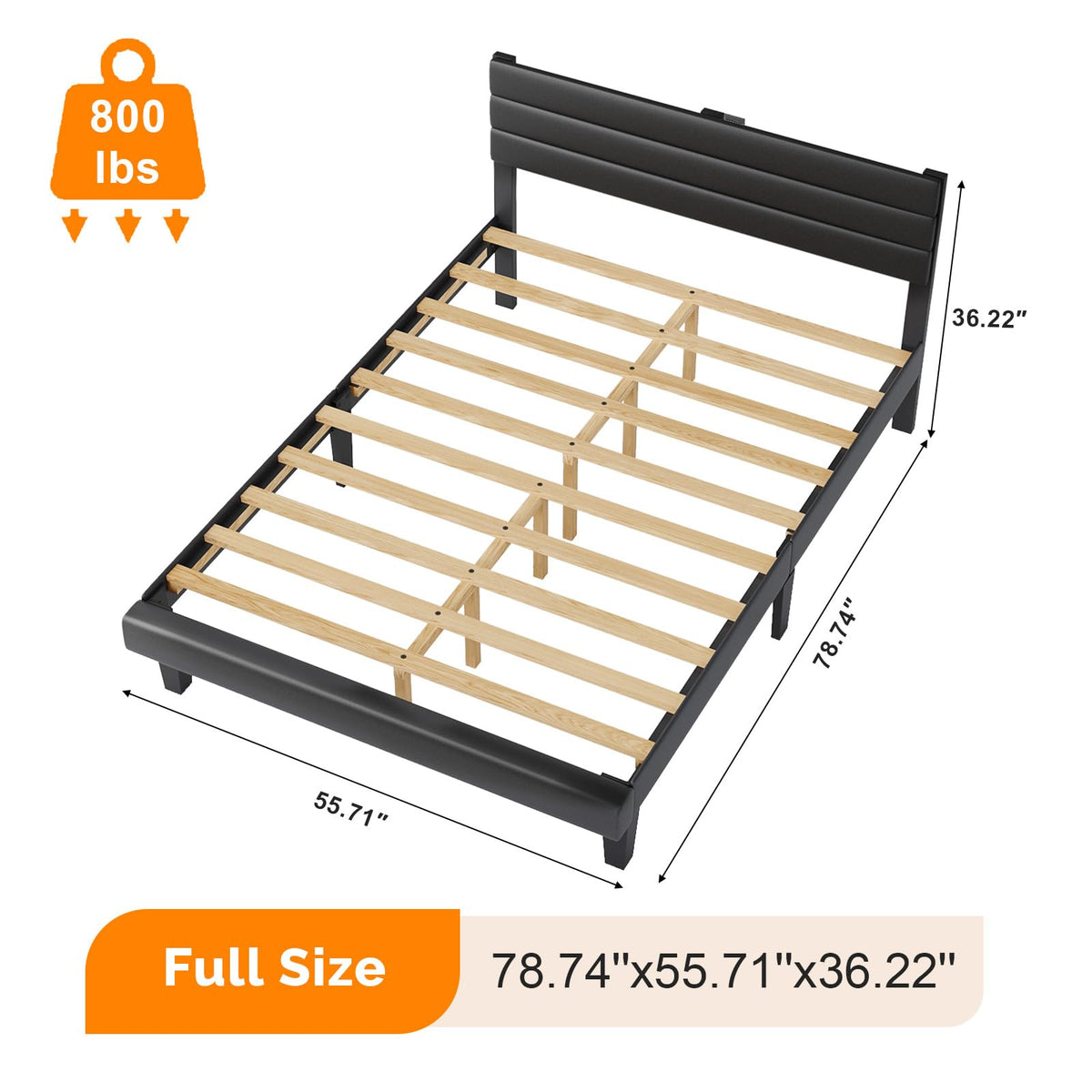 Full Faux Leather Upholstered Platform Bed Frame with Adjustable Headboard L45377