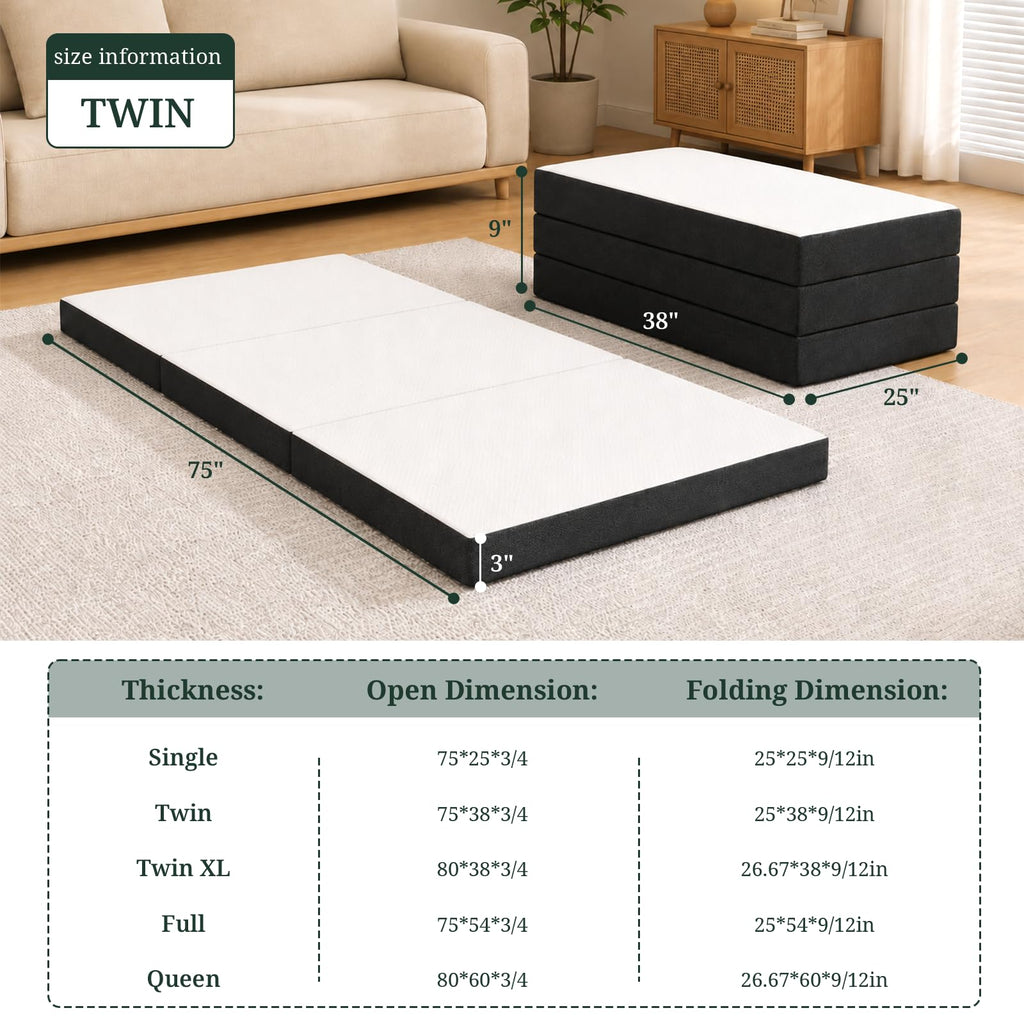 3 Inch Twin Tri-Fold Memory Foam Mattress G72683