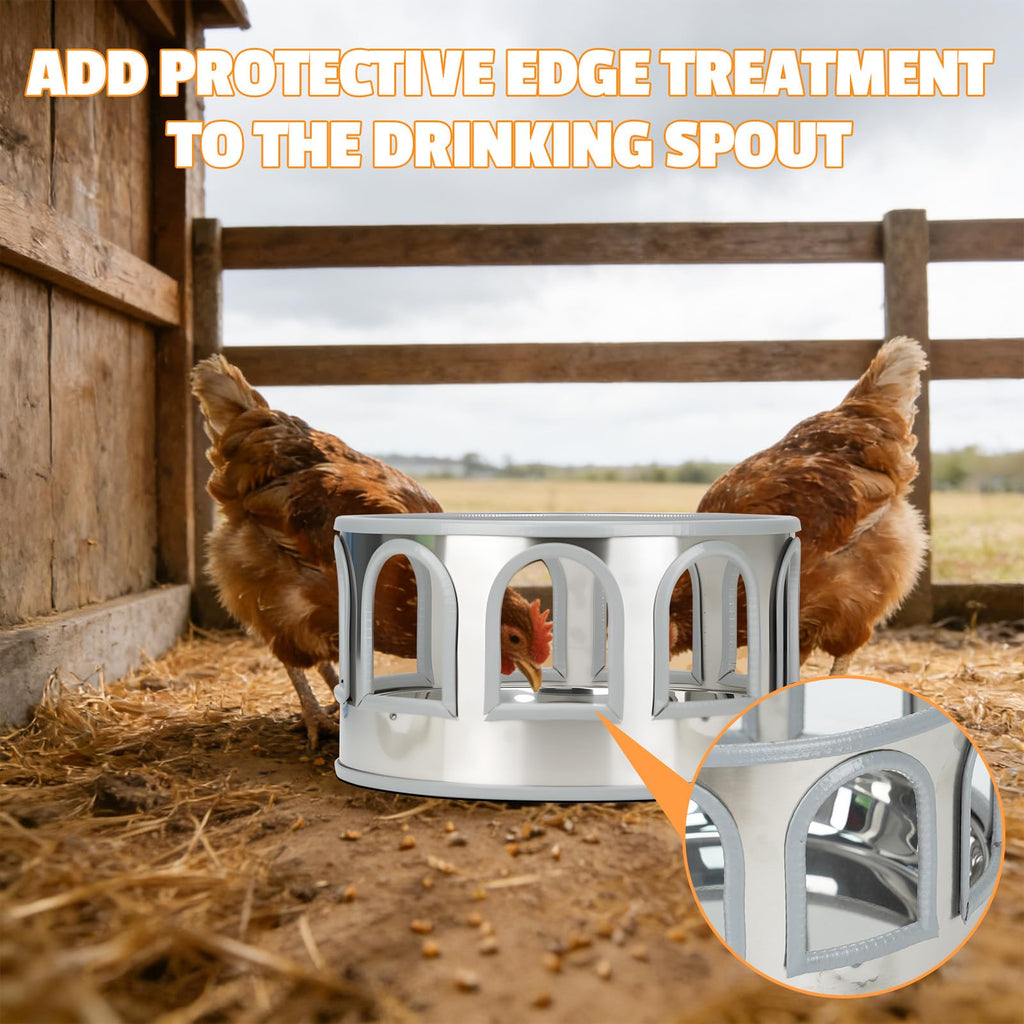 5 Gallon Stainless Steel Poultry Waterer Base with 9 Guarded Drinking Ports D6054