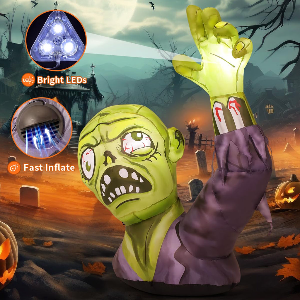 5.2 FT Halloween Inflatables Green Zombies with Built-in LEDs C2197