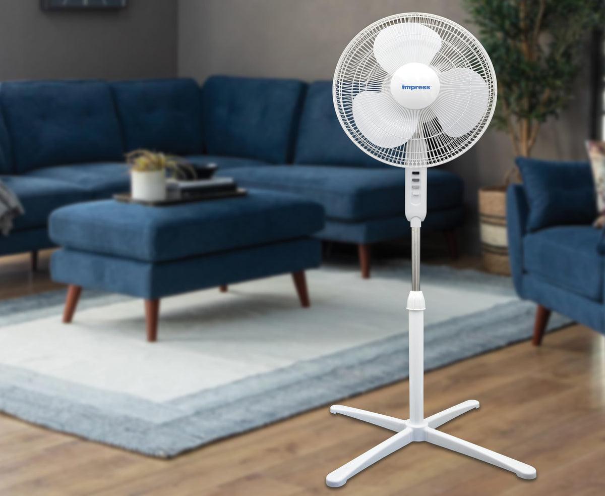 16-Inch Oscillating Stand Fan, 3-Speeds, Adjustable Height, White W578808