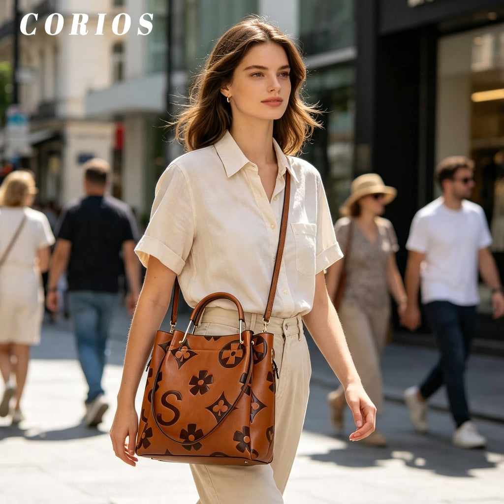 Women Embossed Bucket Bag Shoulder Crossbody Bag 2Pcs Set D1281