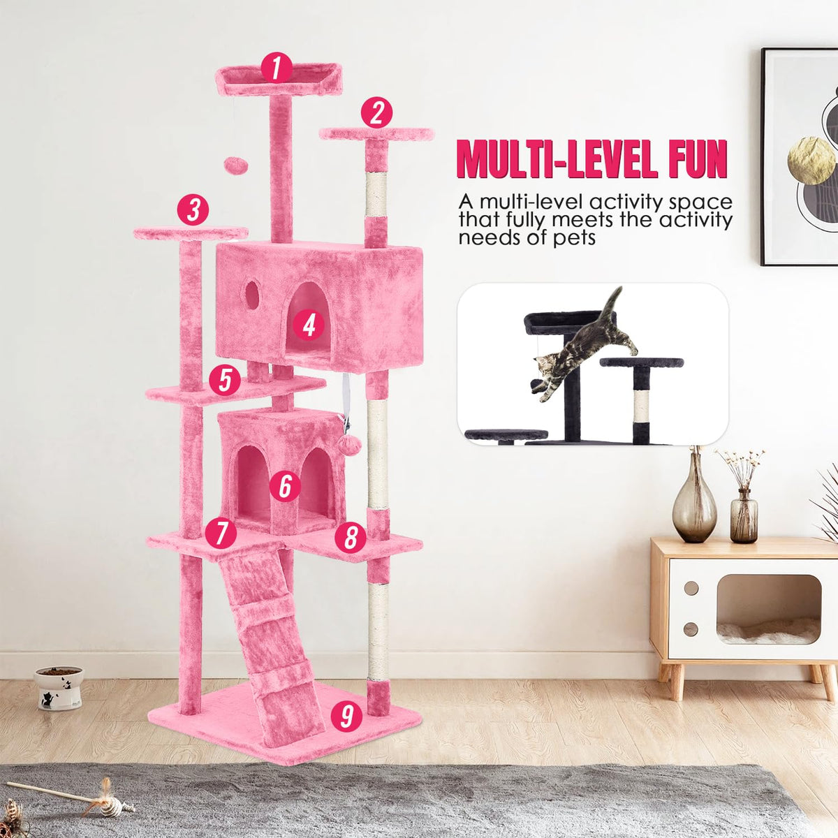 70in Cat Tree Tower with Scratching Post I31294