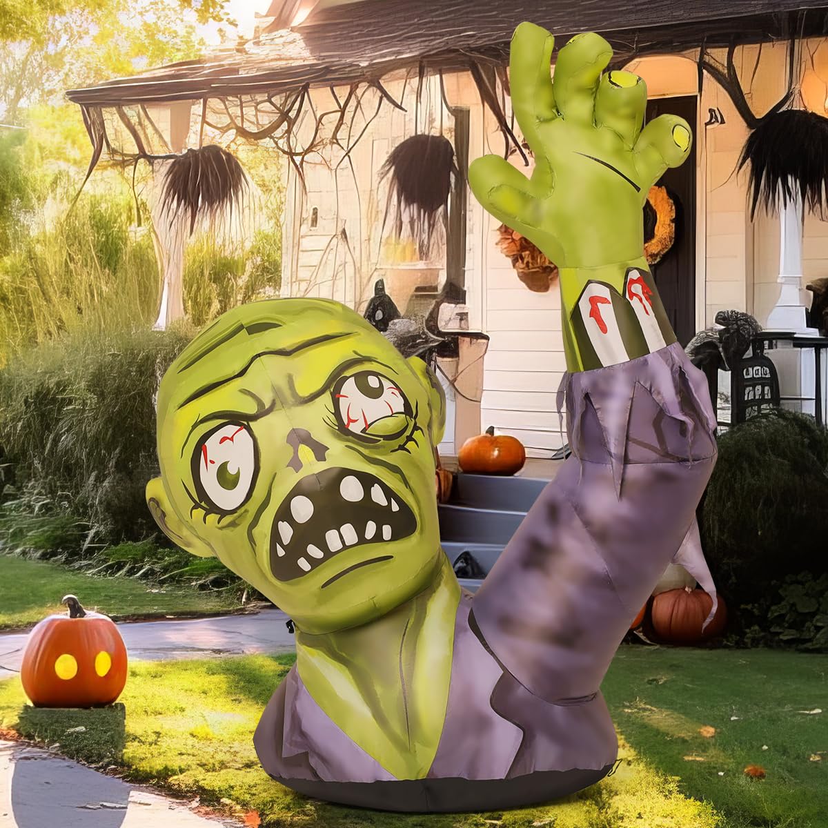 5.2 FT Halloween Inflatables Green Zombies with Built-in LEDs C2197