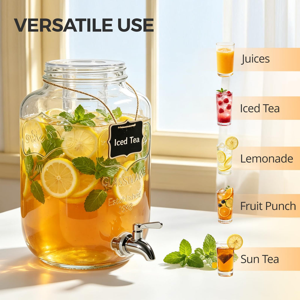 2 Gallon Glass Drink Dispensers, 2 Pack U229319