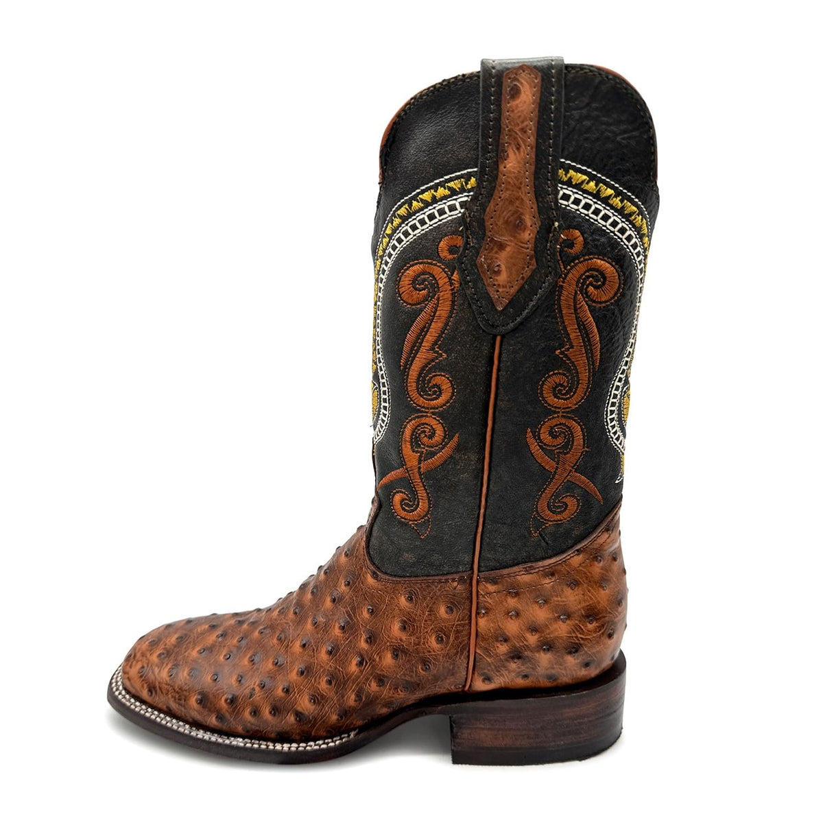 Leather Ostrich Quill Print Square Toe Western Cowboy Boot J341533