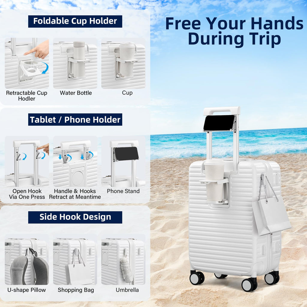 20 Inch White Hard Shell Carry on Luggage with Wheels F4744