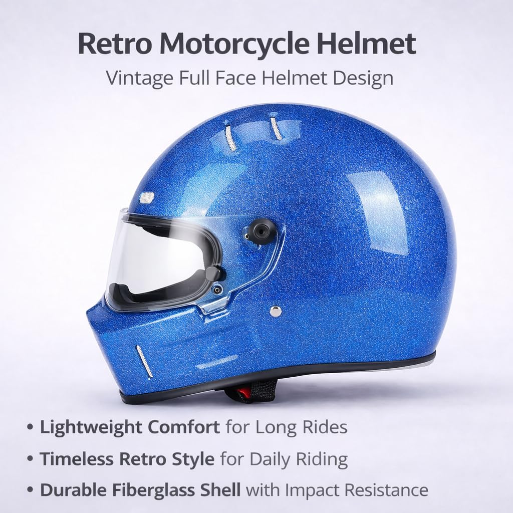 DOT Approved Fiberglass Full Face Motorcycle Helmet with Clear Visor D9134