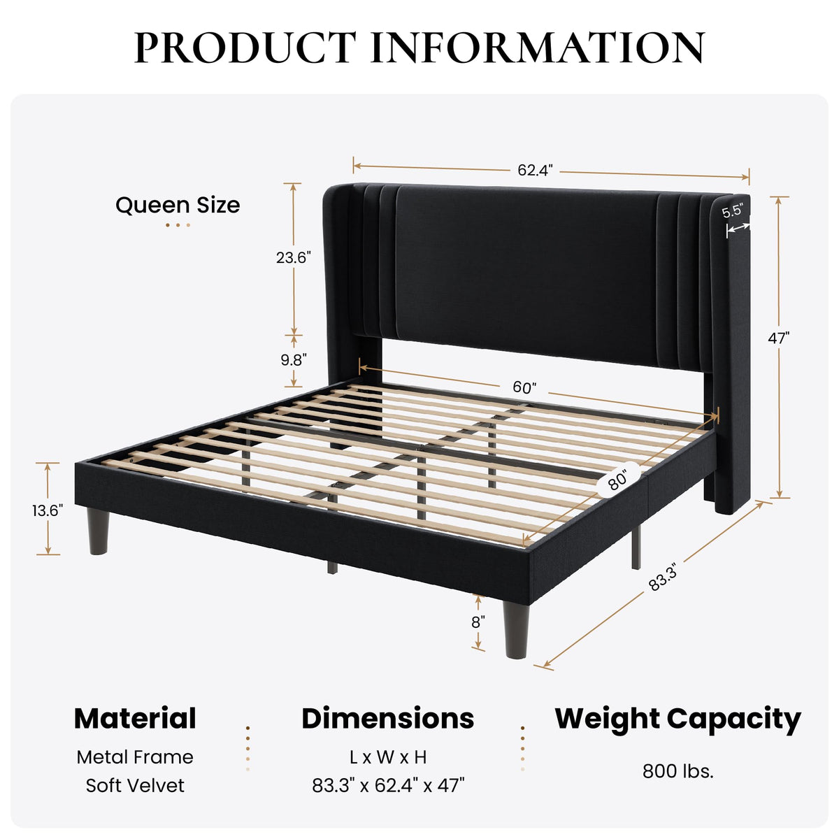 Queen Velvet Upholstered Bed Frame B3371