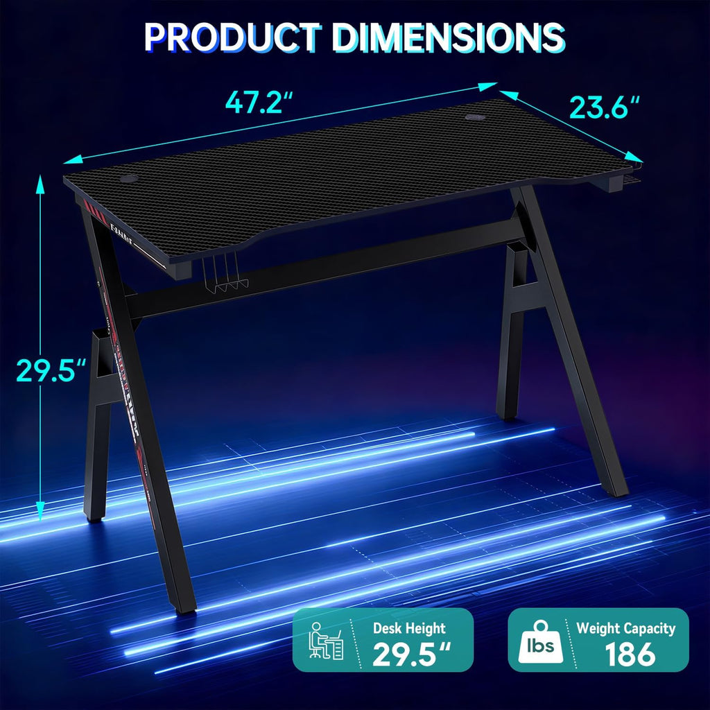 47" Black & Red Carbon Fiber Textured Gaming Desk with Cup Holder Z382005