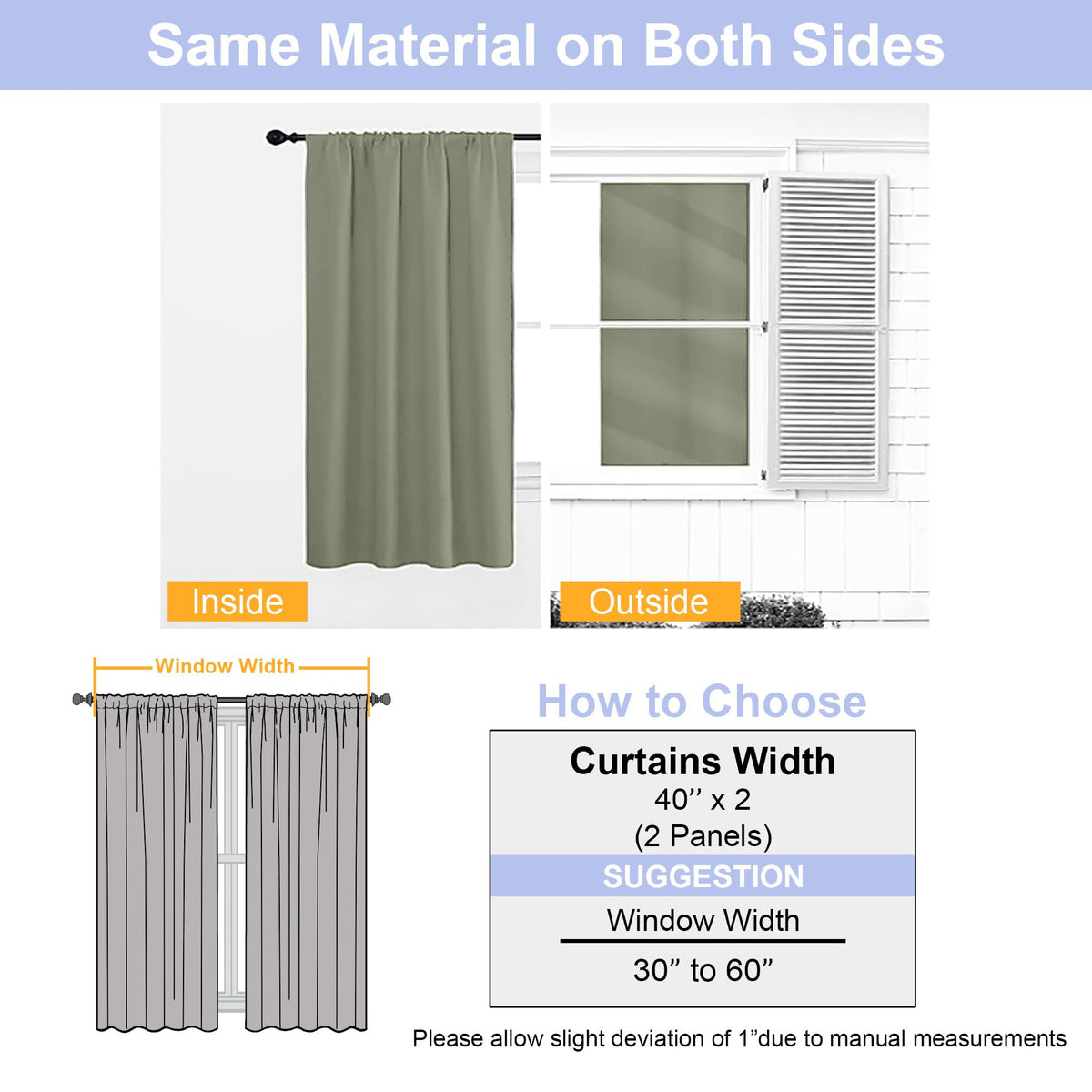 Sage Green Blackout Curtains, 72 Inch, 2 Panels Set O726855