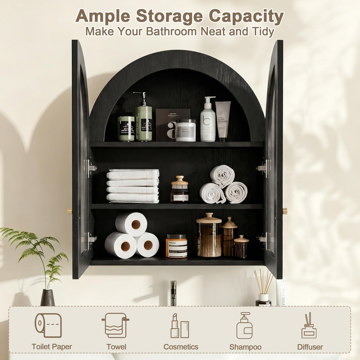 Black Wall Mount Cabinet with Glass Doors U8737