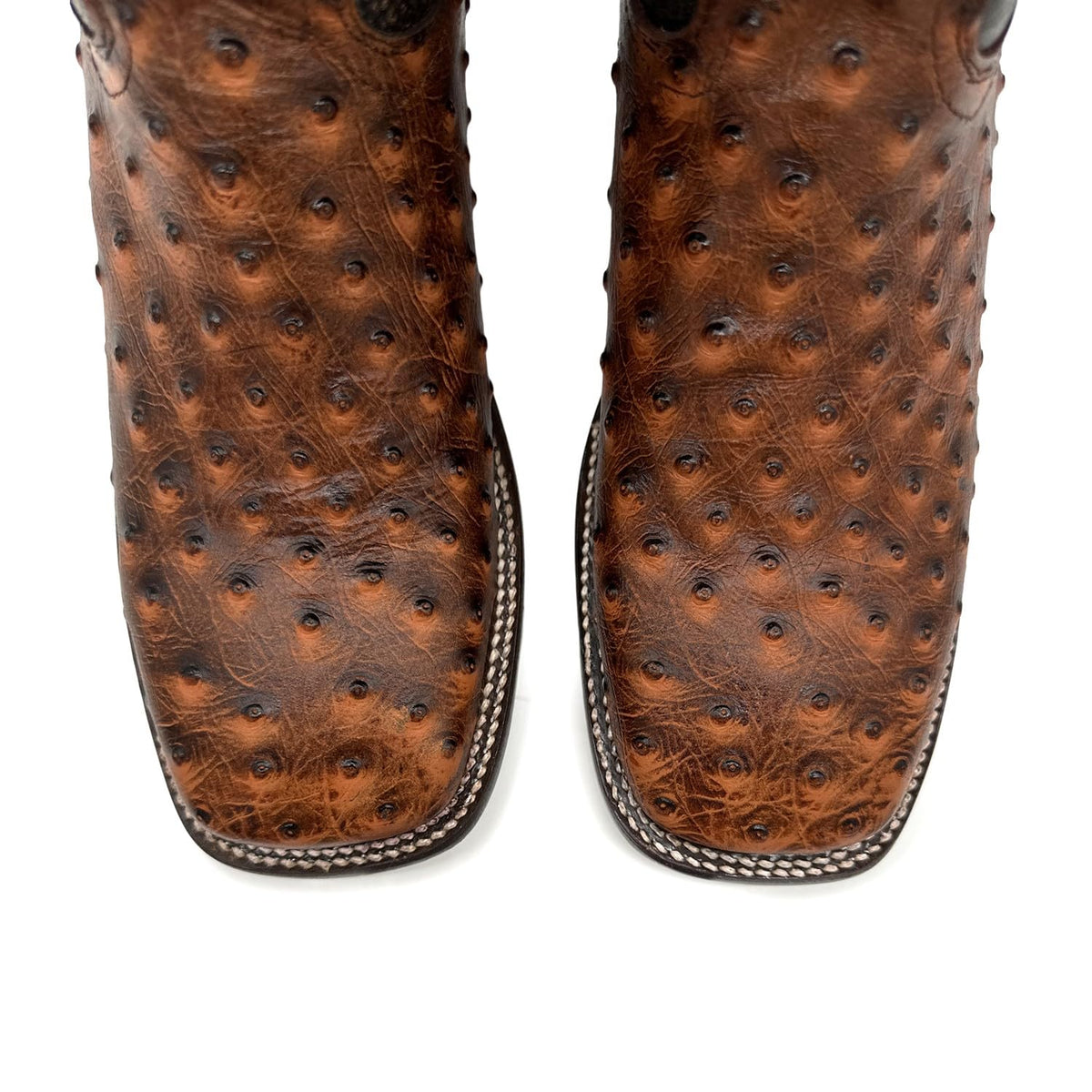Leather Ostrich Quill Print Square Toe Western Cowboy Boot J341533