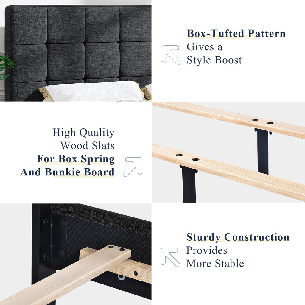Queen Size Panel Bed Frame Dark Grey U494