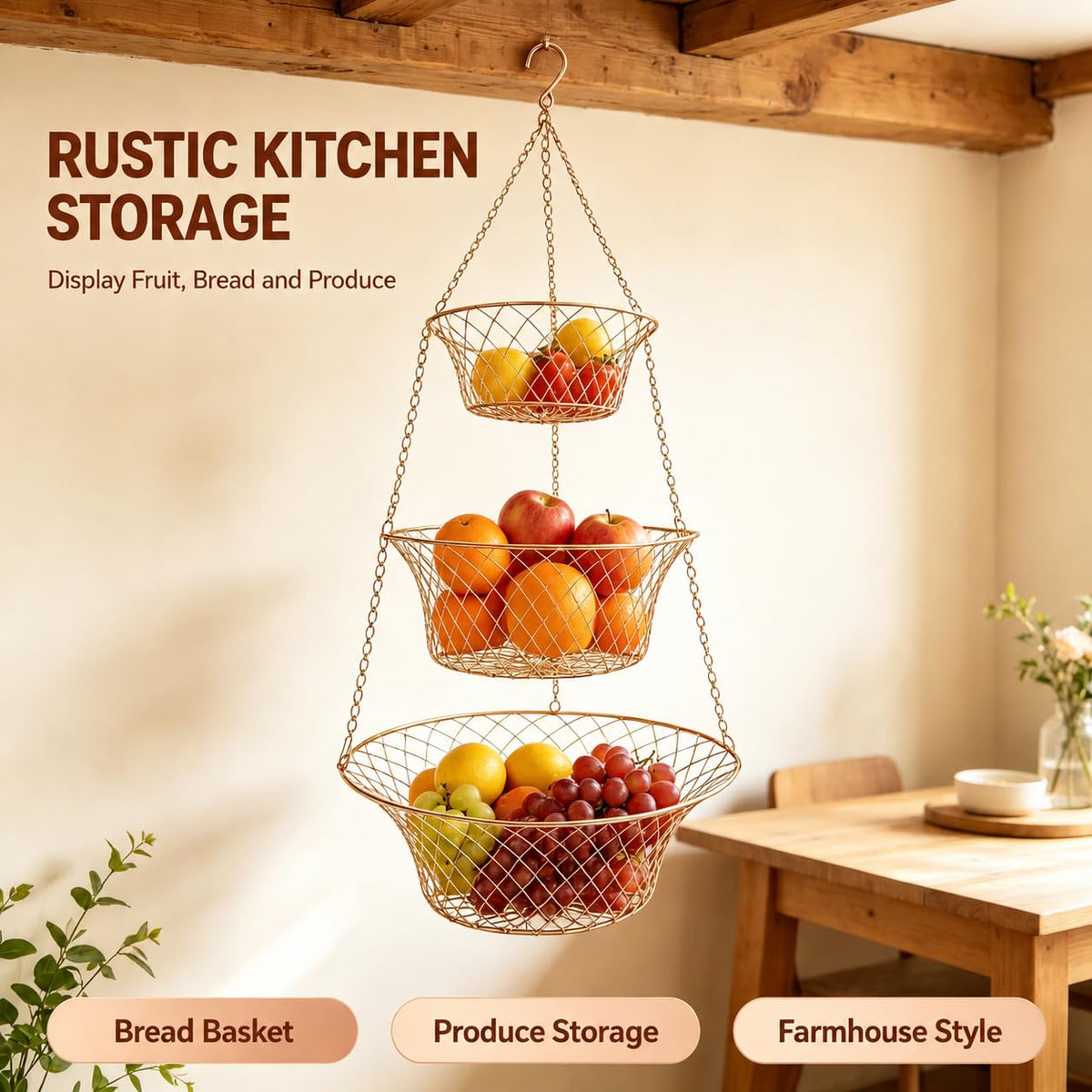 3-Tier Copper Hanging Basket I816170