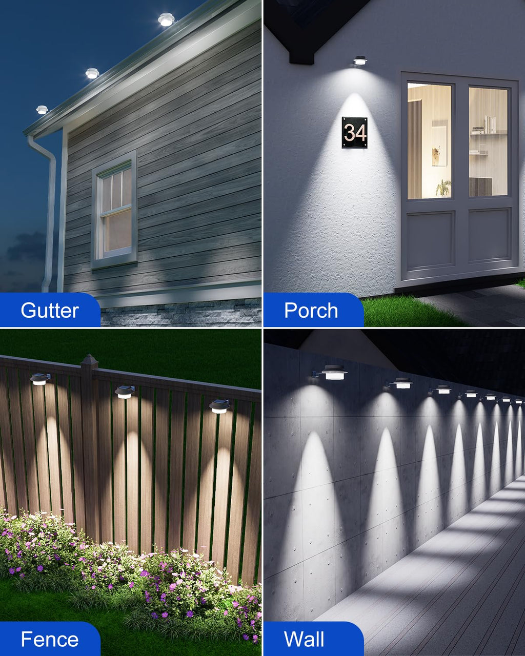 8 Pack Cool White Solar Powered Gutter Mounted Lights L864837