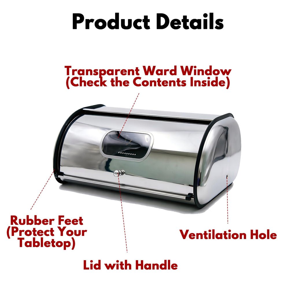 Large Stainless Steel Bread Box with Window & Air Vents M3580
