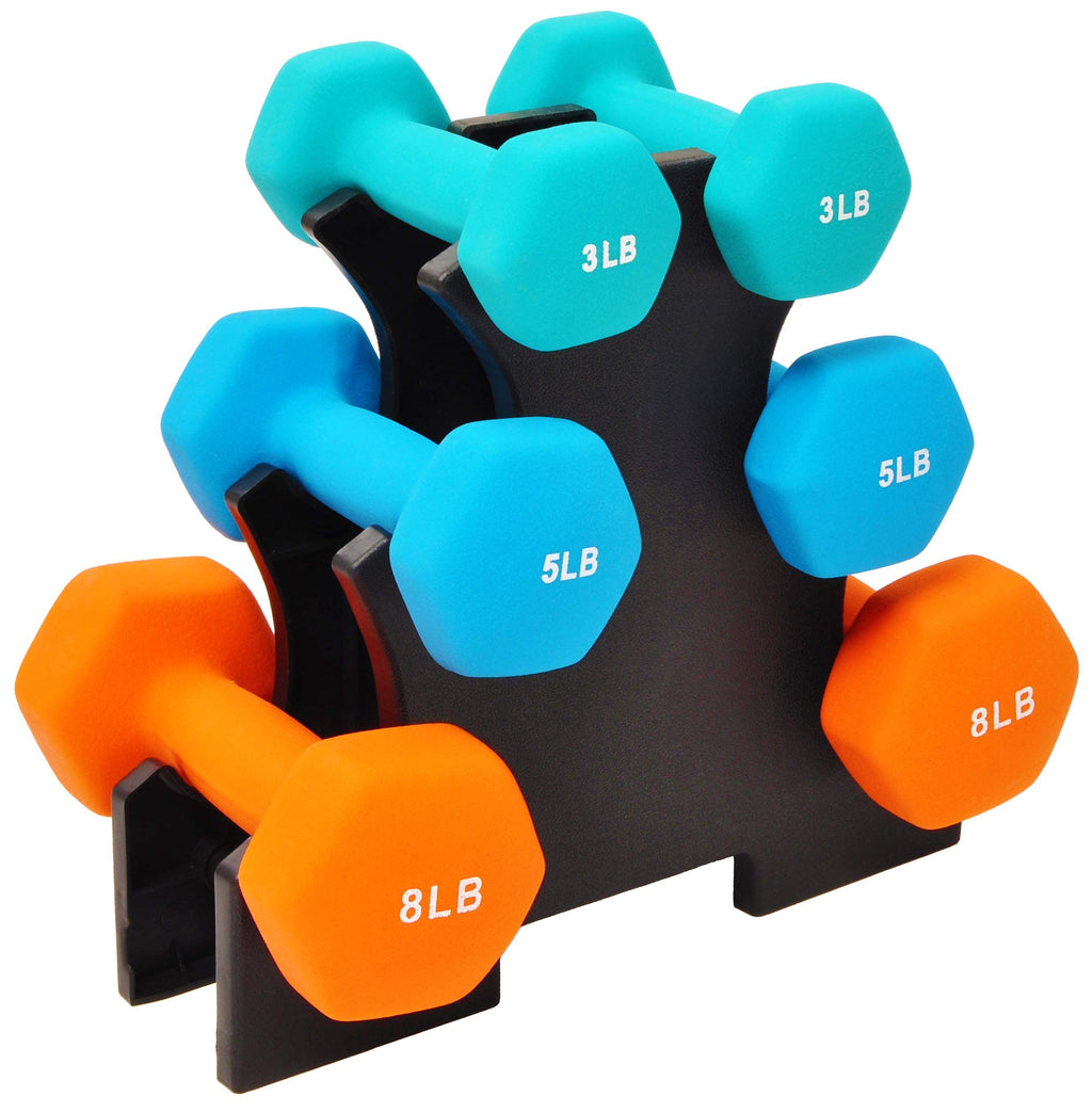 Colored Neoprene Coated Dumbbell Set with Stand, Set of 6 S63845