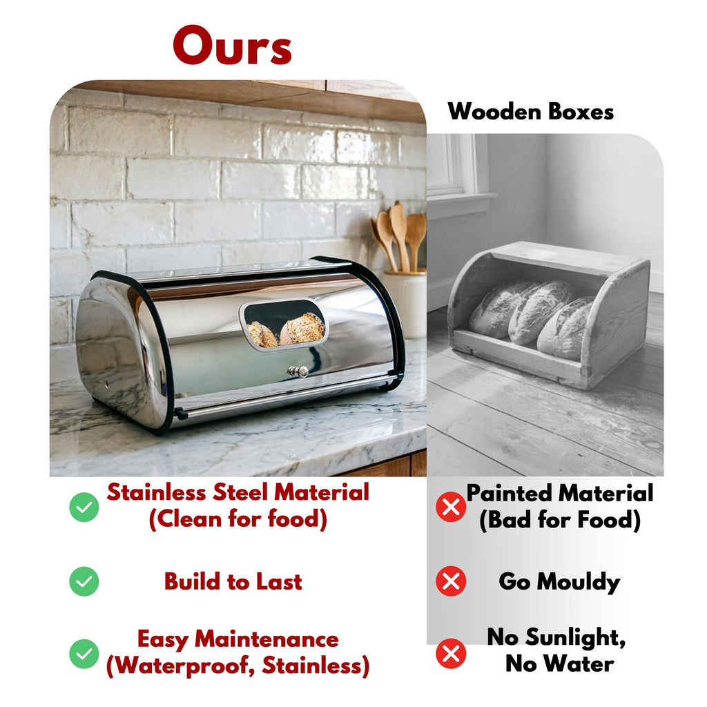Large Stainless Steel Bread Box with Window & Air Vents M3580
