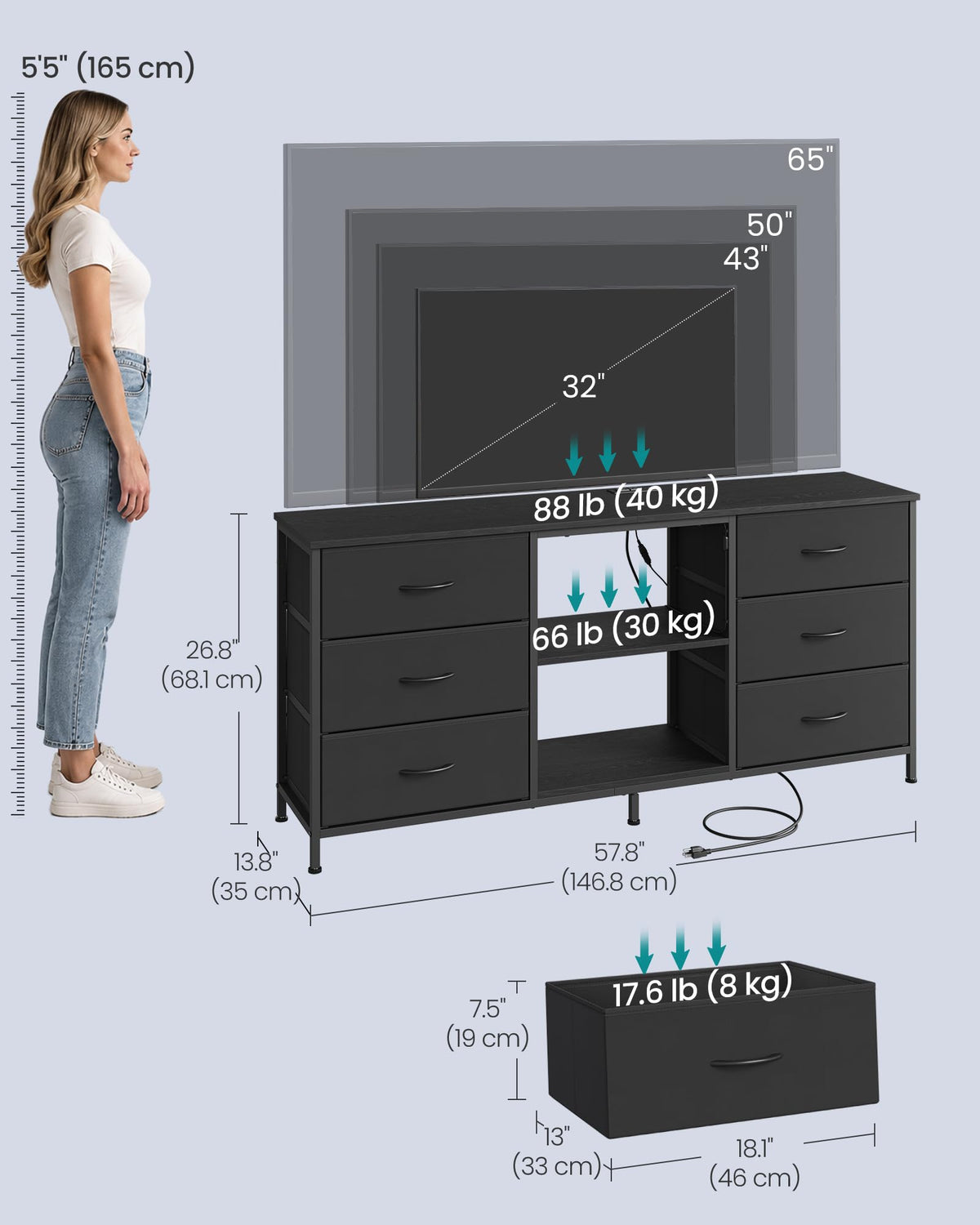TV Stand with 6 Fabric Drawers and 2 Shelves S757
