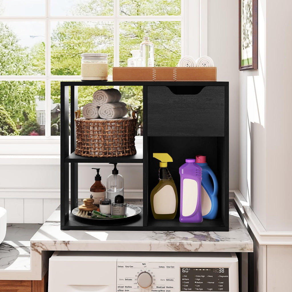 3 Cube Black Bookcase with Drawer U860562