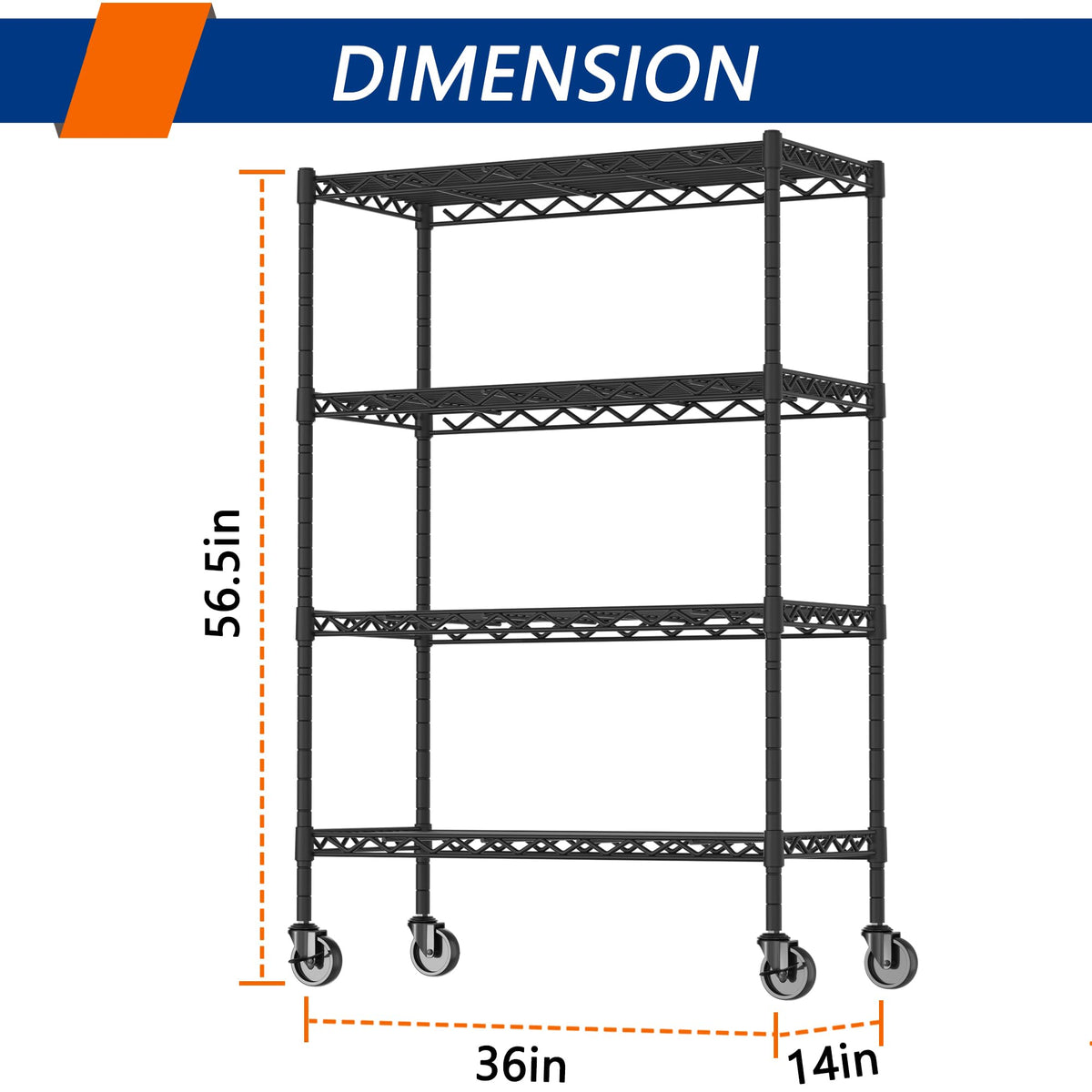 4-Shelf Adjustable Metal Storage Shelving Unit on Wheels, Black R3344
