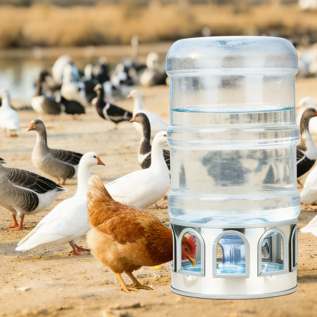 5 Gallon Stainless Steel Poultry Waterer Base with 9 Guarded Drinking Ports D6054
