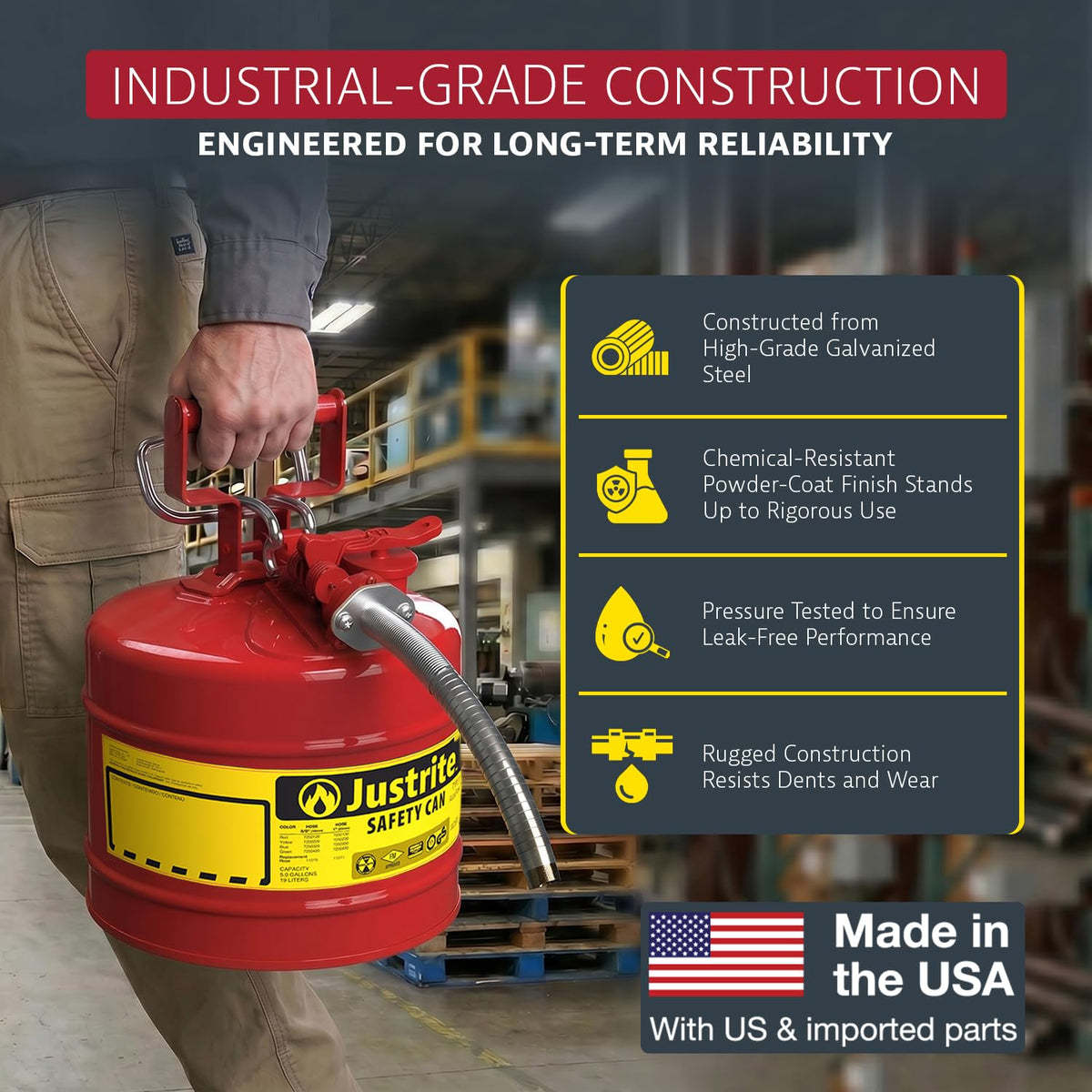 Red Galvanized Steel Gasoline Safety Can O5615
