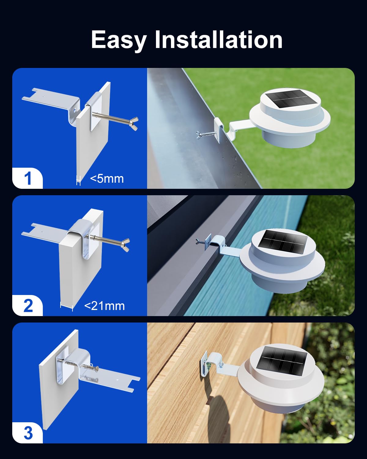 8 Pack Cool White Solar Powered Gutter Mounted Lights L864837
