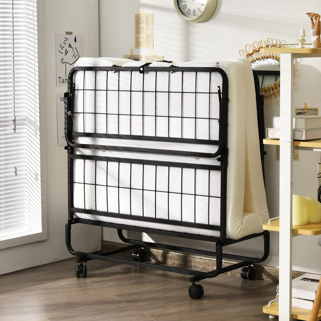 Folding Bed with Mattress Twin Size Metal Frame Memory Foam Z627473
