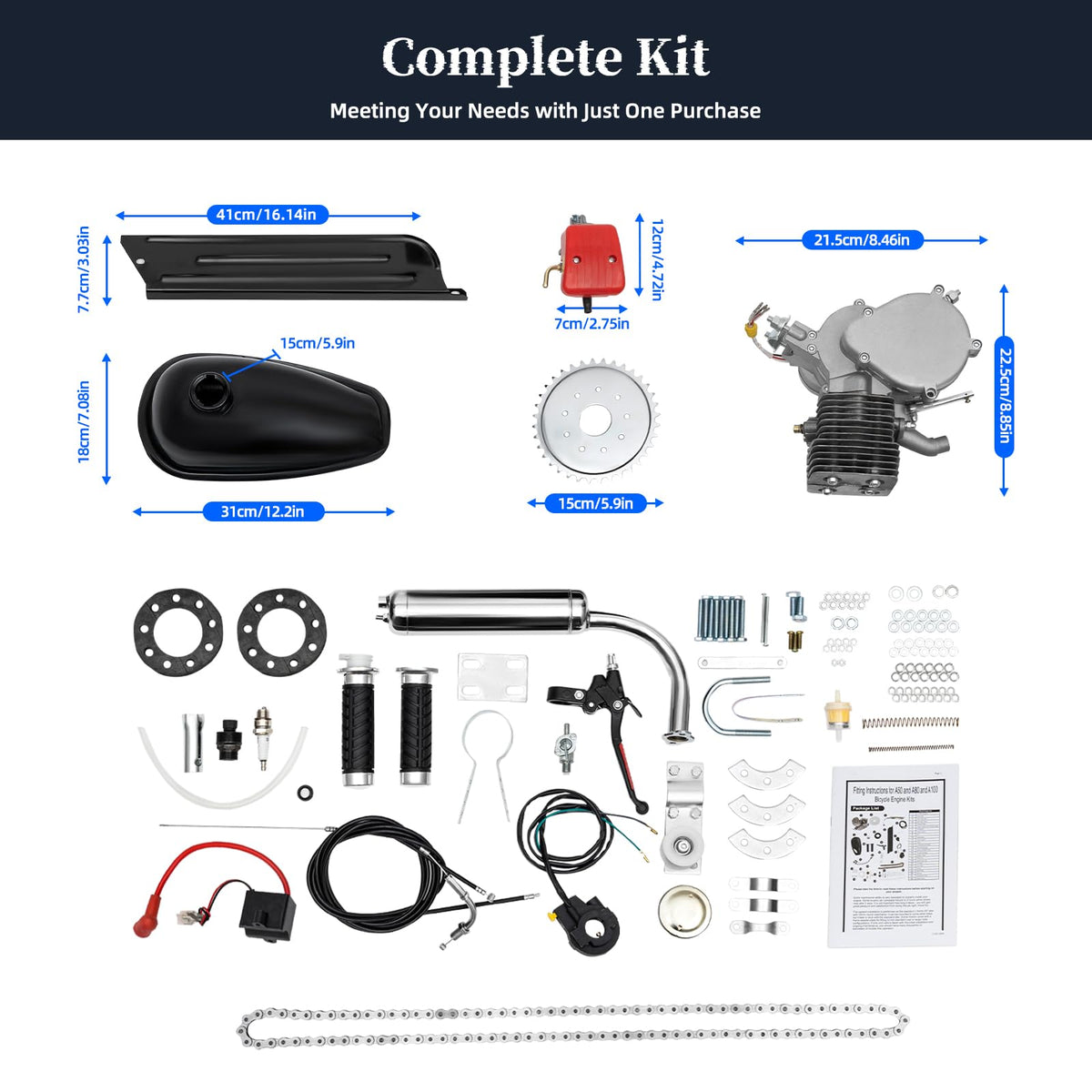 100cc 2-Stroke Bicycle Engine Kit with 36-Tooth Sprocket F305