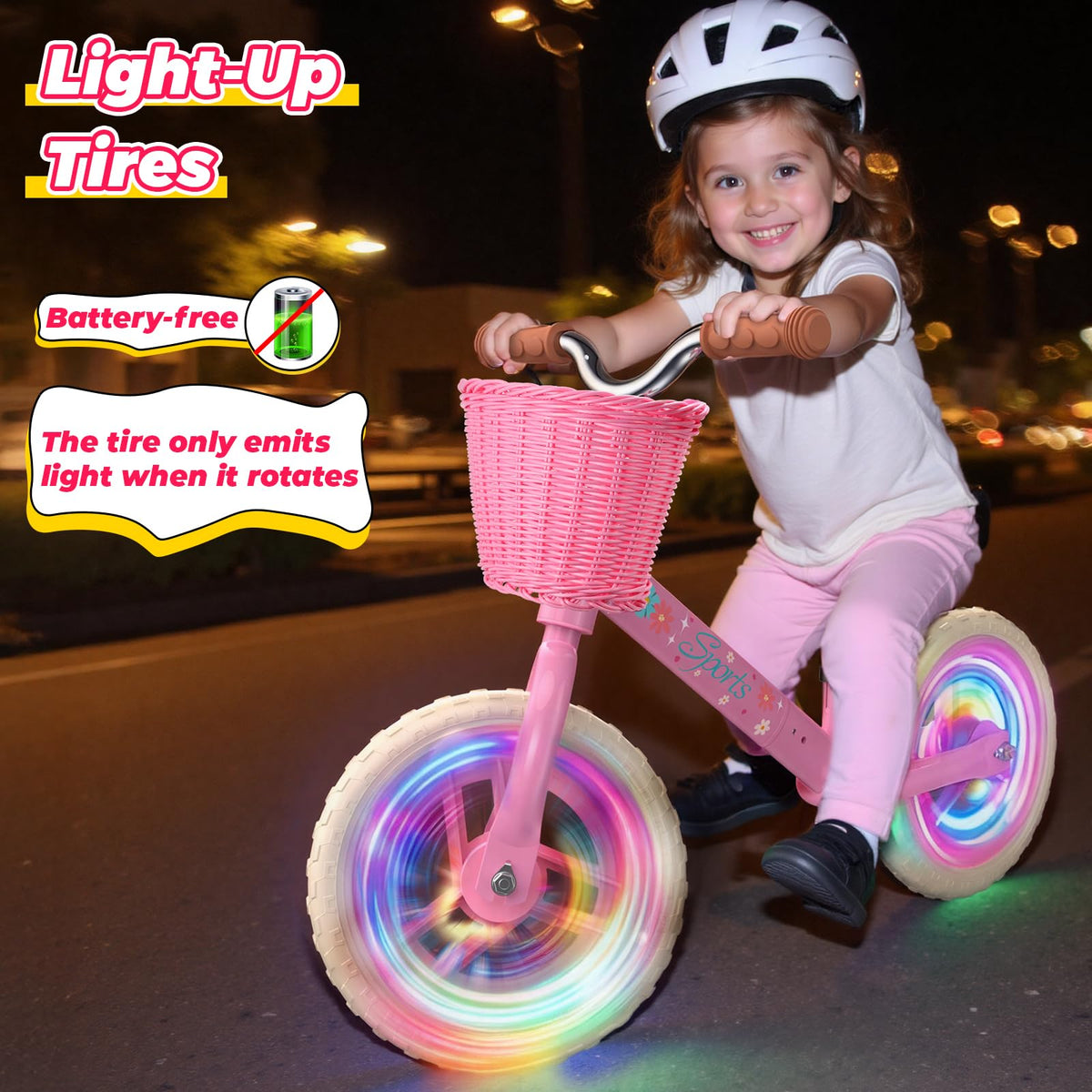 Toddler Balance Bike with Fender, Adjustable Seat/Handlebar, Flat-Free LED Tires X866277