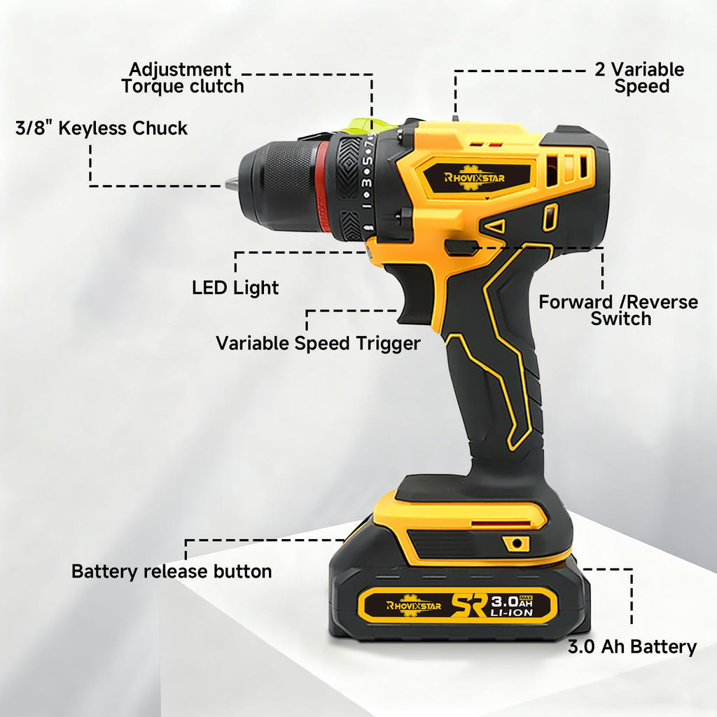 Cordless 20V Power Drill 3/8-Inch Keyless Chuck I77439