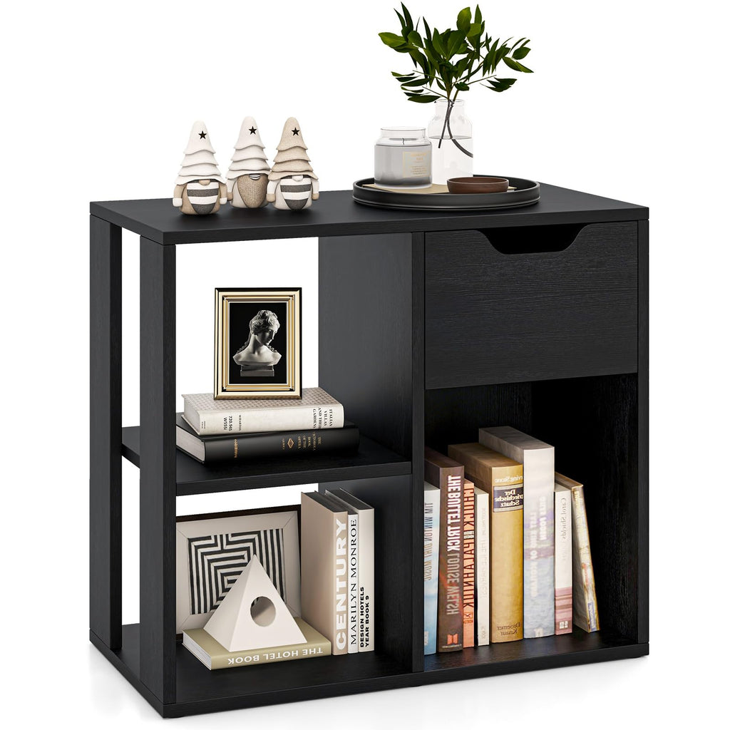 3 Cube Black Bookcase with Drawer U860562
