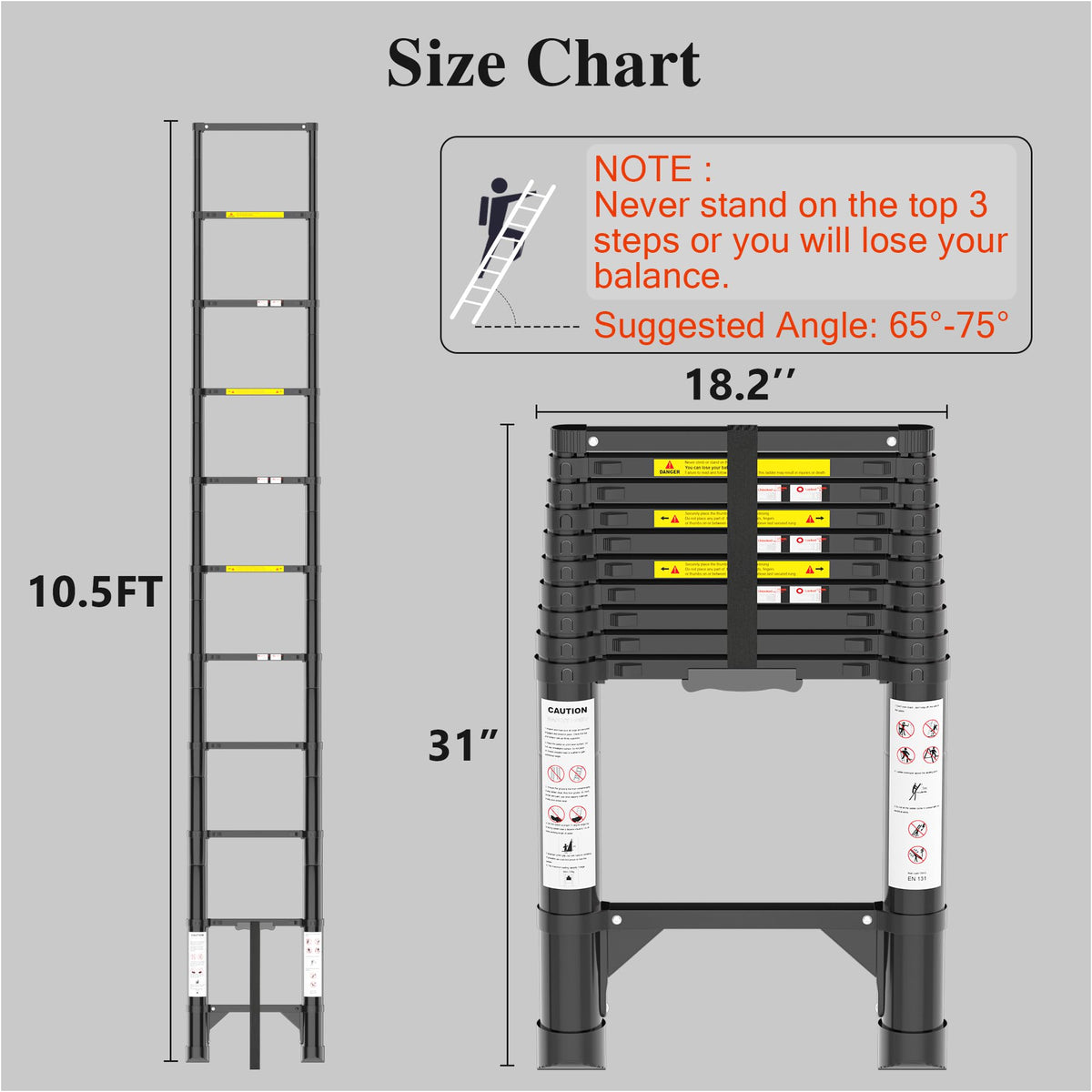 10.5 FT Aluminum Telescoping Ladder 330 Lbs U4616