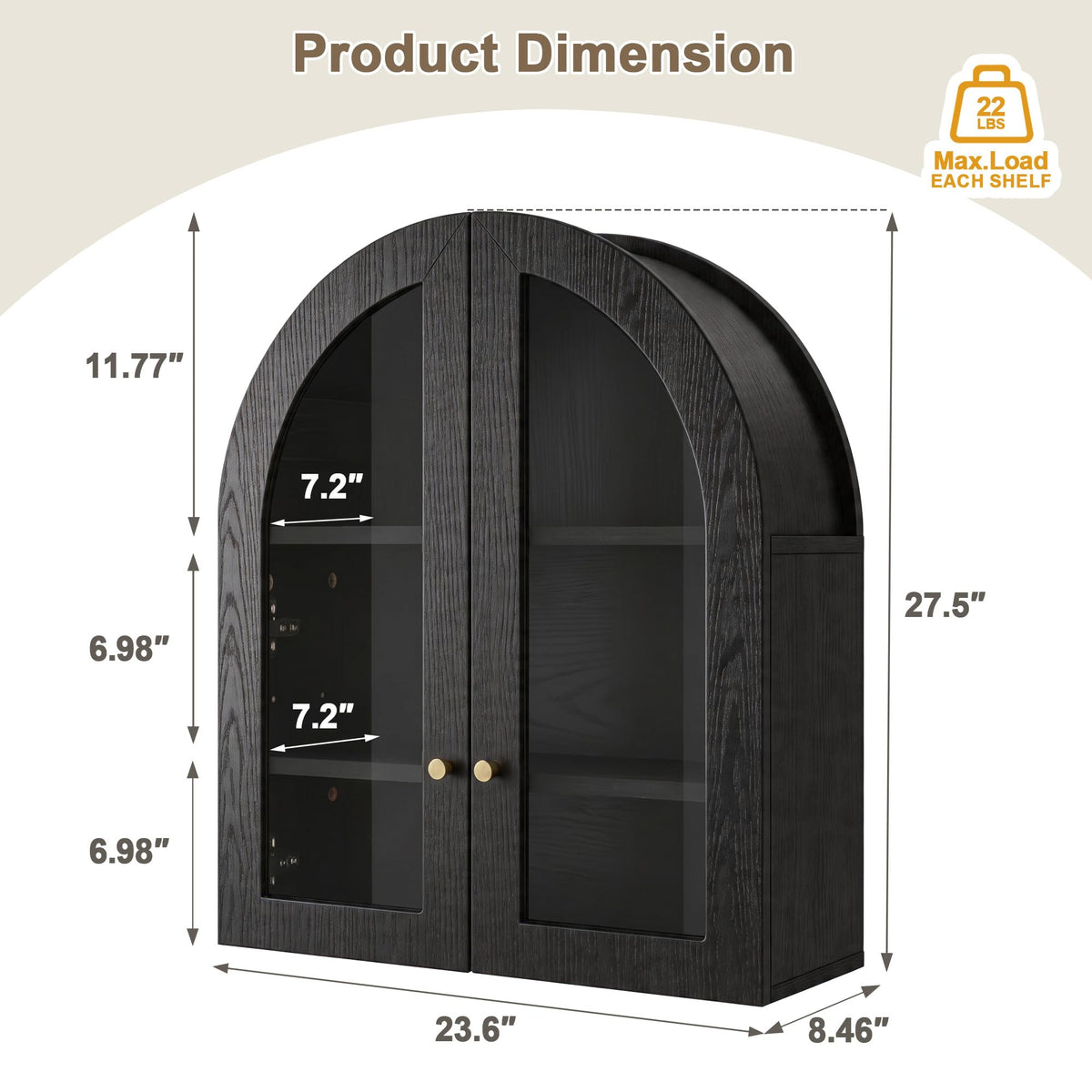 Black Wall Mount Cabinet with Glass Doors U8737