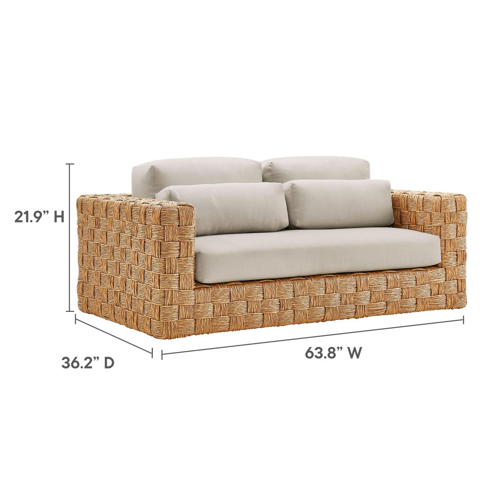 Natural Light Gray Wicker Rattan Outdoor Loveseat with Cushions F61689