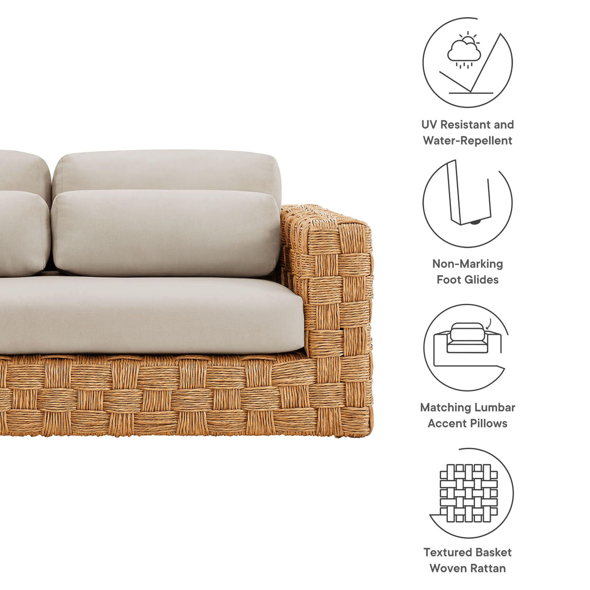 Natural Light Gray Wicker Rattan Outdoor Loveseat with Cushions F61689