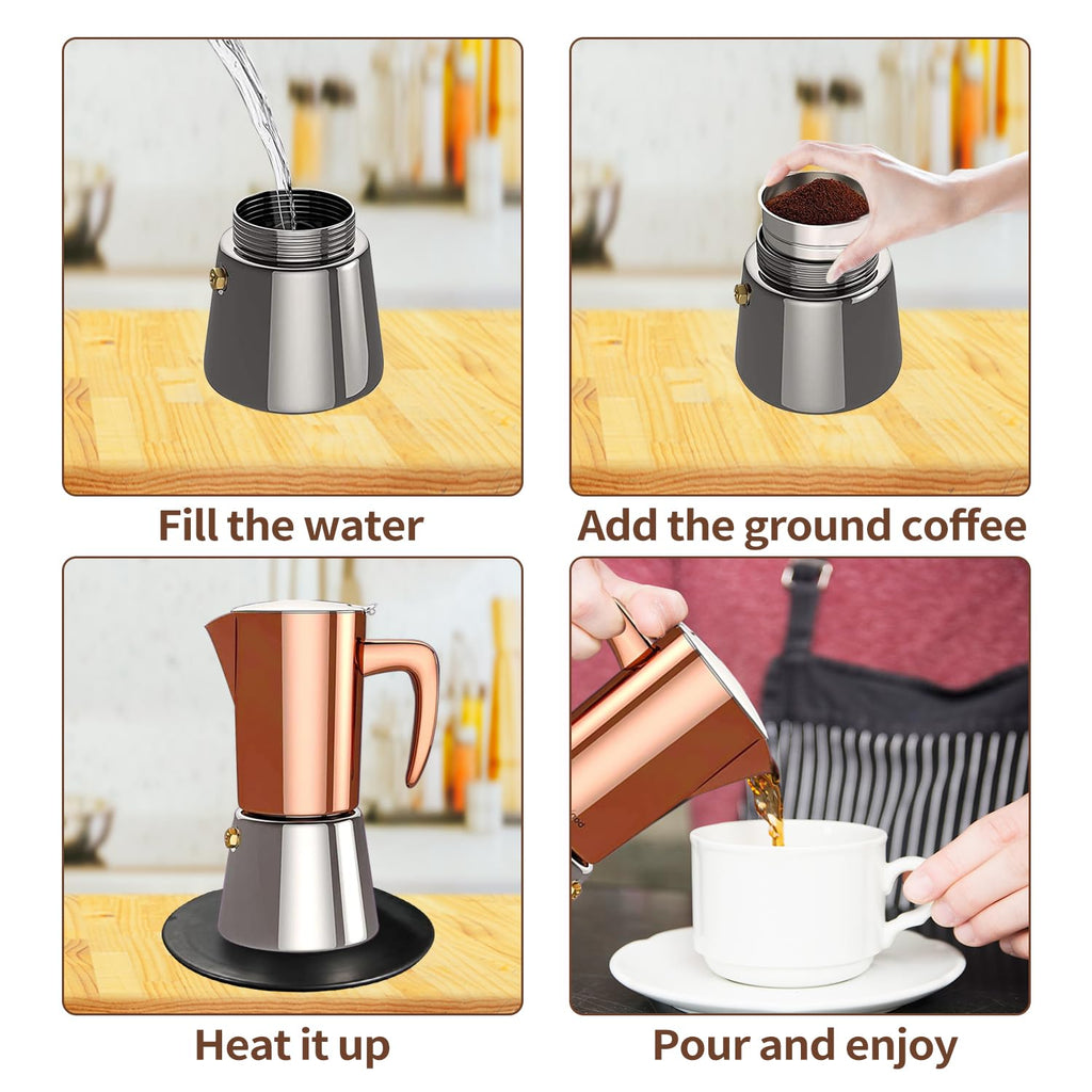 Stainless Steel Moka Pot Espresso Maker 6 Cups W587793