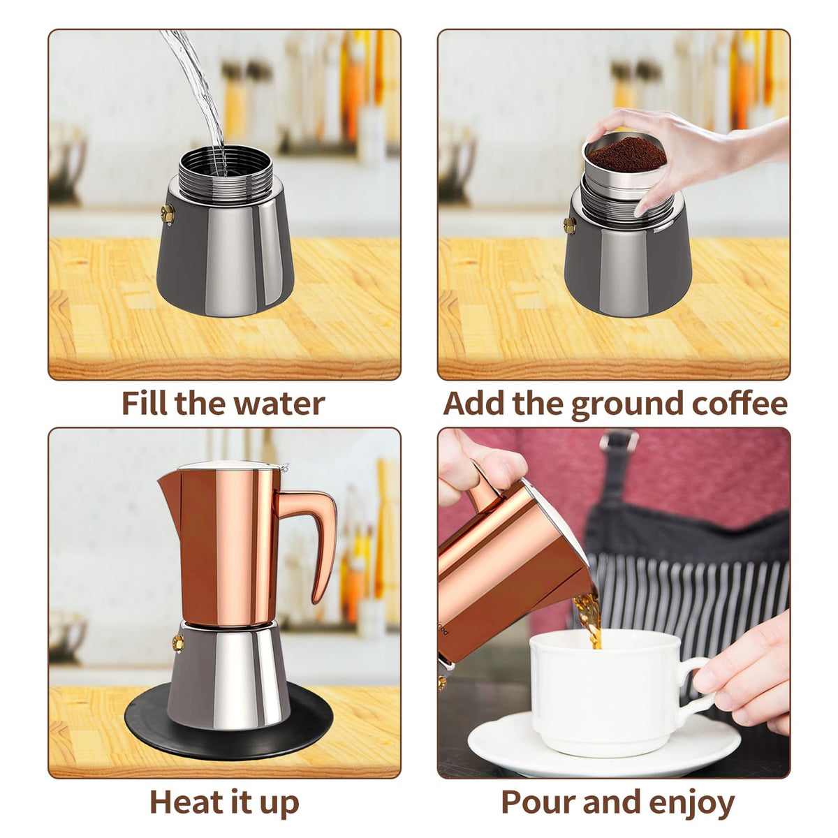 Stainless Steel Moka Pot Espresso Maker 6 Cups W587793