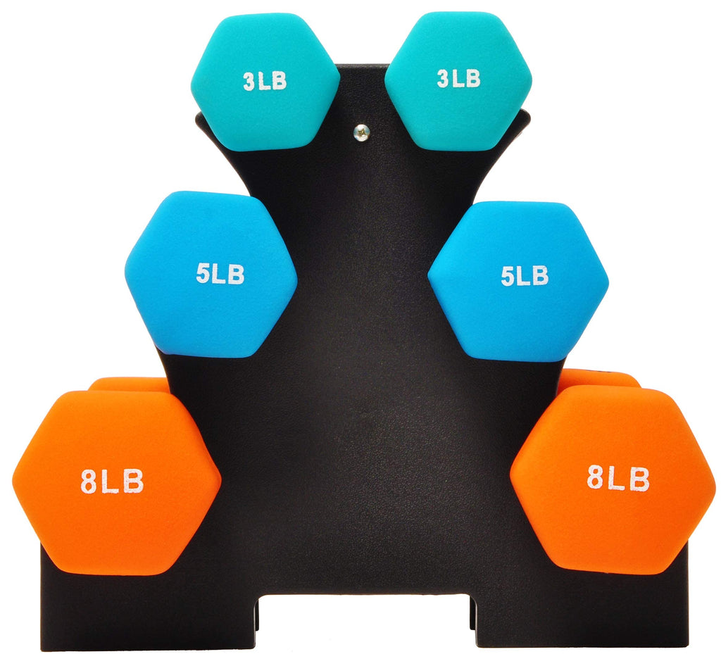 Colored Neoprene Coated Dumbbell Set with Stand, Set of 6 S63845