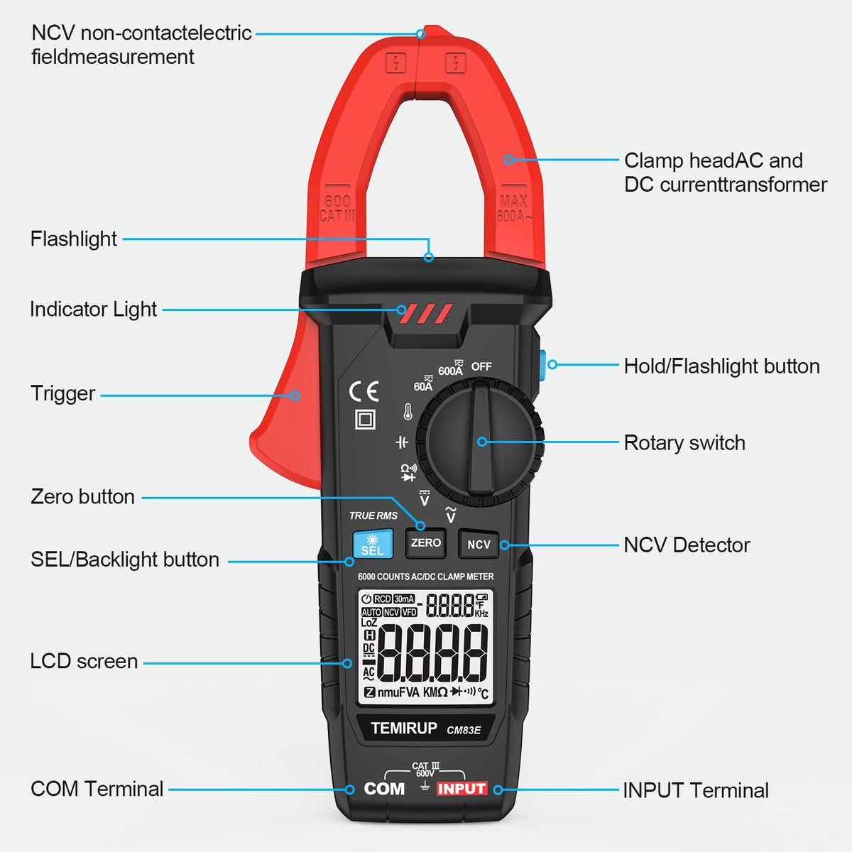 6000 Counts 600A TRMS Digital Clamp Meter A620