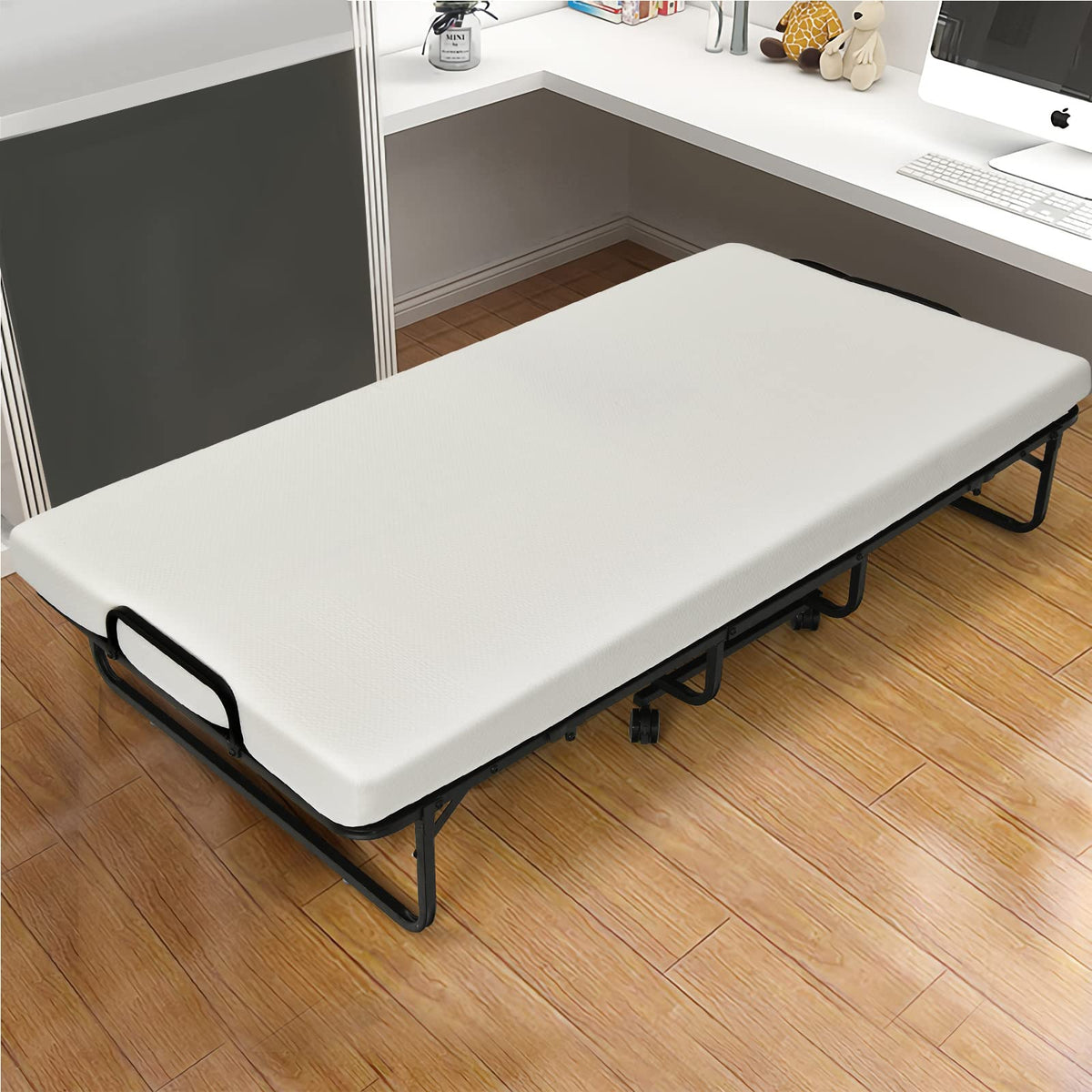 Folding Bed with Mattress Twin Size Metal Frame Memory Foam Z627473