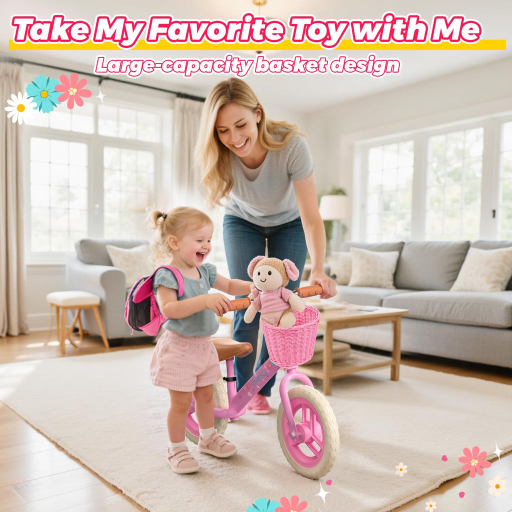 Toddler Balance Bike with Fender, Adjustable Seat/Handlebar, Flat-Free LED Tires X866277
