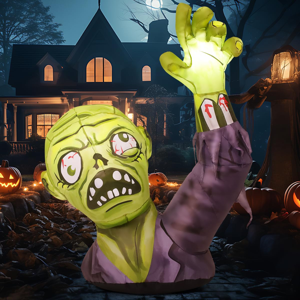 5.2 FT Halloween Inflatables Green Zombies with Built-in LEDs C2197