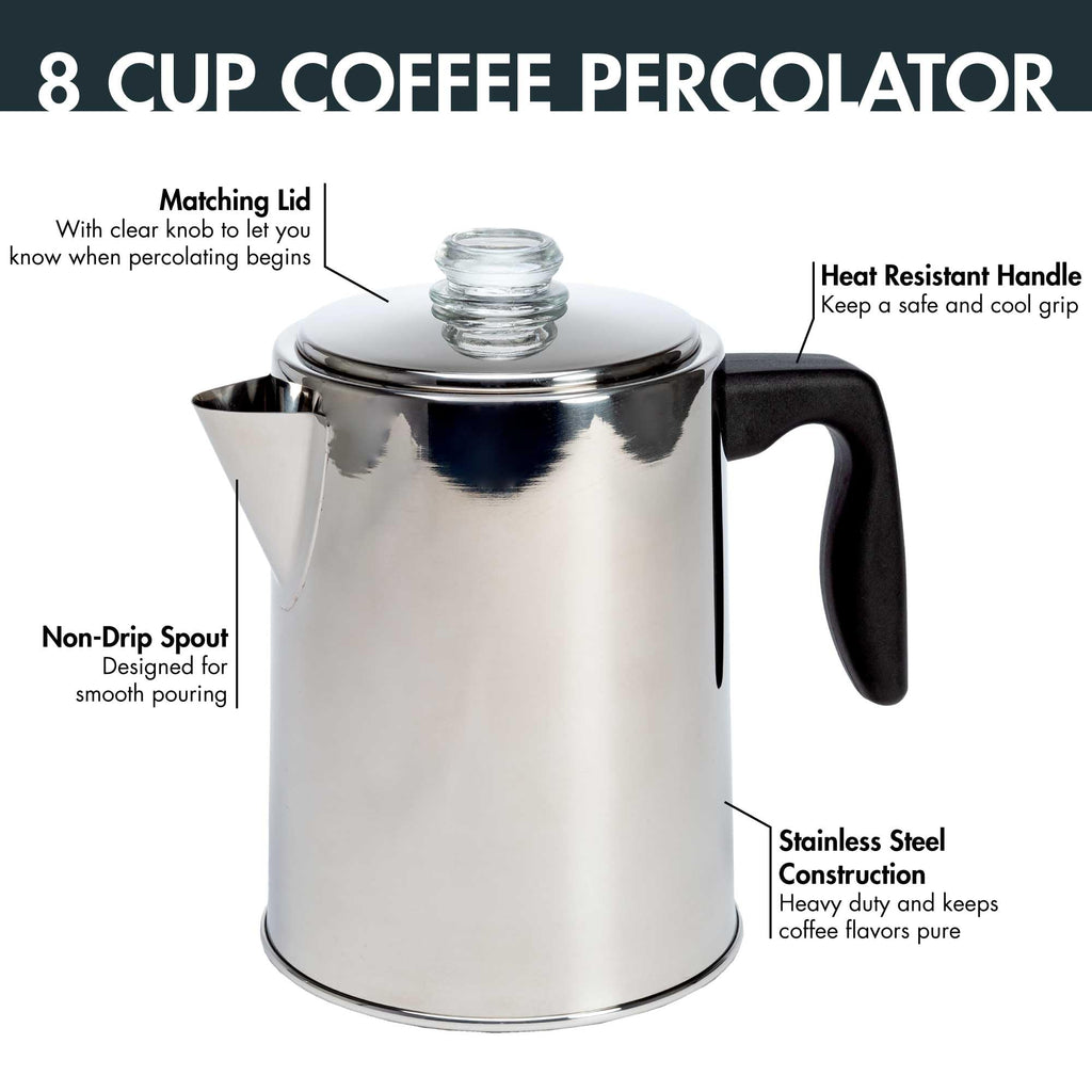 Stainless Steel 8 Cup Stovetop Coffee Percolator N522