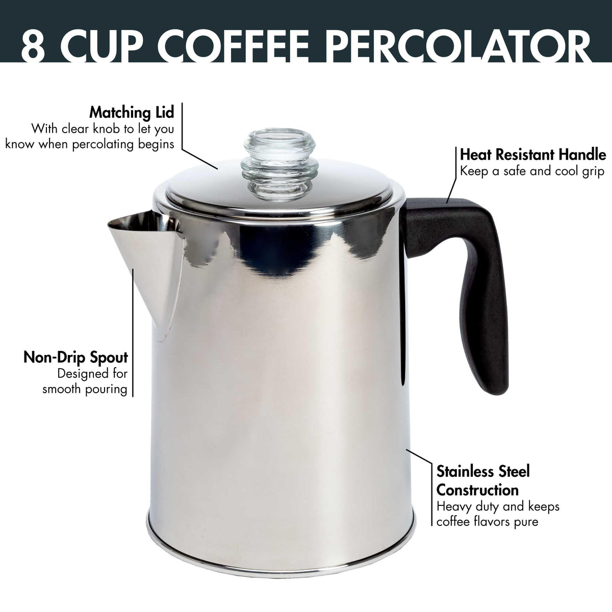 Stainless Steel 8 Cup Stovetop Coffee Percolator N522