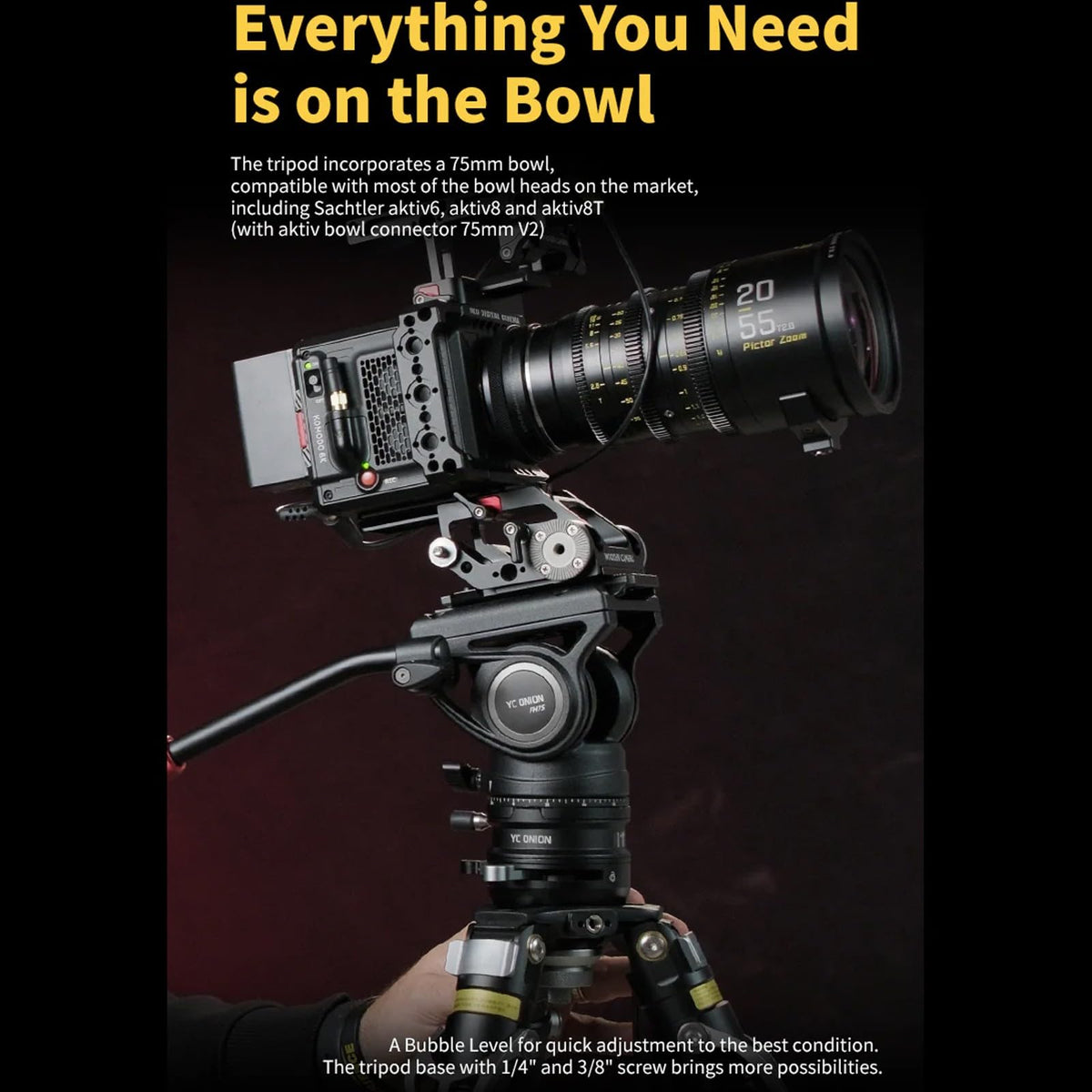 Carbon Fiber Tripod with 75mm Bowl Head and Fluid Head P14293