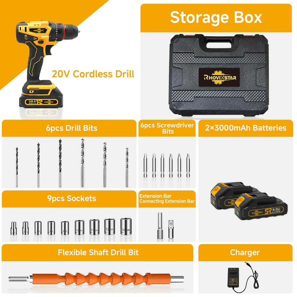 Cordless 20V Power Drill 3/8-Inch Keyless Chuck I77439
